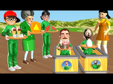 Scary Teacher 3D vs Squid Game Lucky Wheel HoneyComb Candy and Birthday Cake 5 Times Challenge