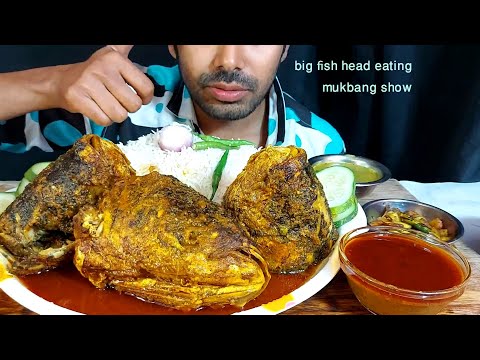 big fish head masala curry asmr spicy fish head gravy huge rice eating show bengali food eating show