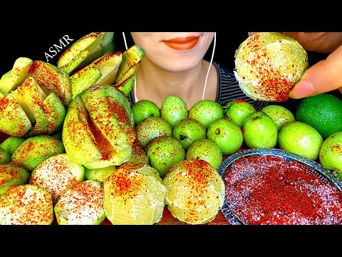 ASMR EXTREMELY SOUR LEMON, AMBARELLA, GREEN APPLE & MANGO EATING | EATING SOUR FRUITS MUKBANG
