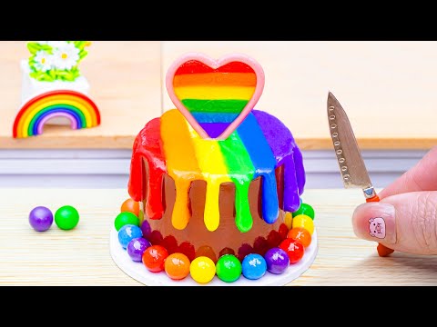 Satisfying Rainbow Cake Recipe with Chocolate Decorating ❤️ Mini Heart Cake for Special Occasions