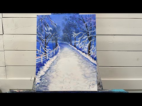 How To Paint WINTER ROAD ~ Acrylic For Beginners