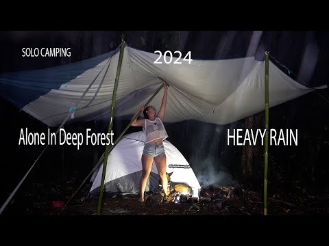 Camping in Heavy Rain In Deep Forest - 14 km Walking , Climbing - Overnight Alone