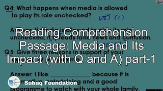 Reading Comprehension Passage: Media and Its Impact (with Q and A) part-1