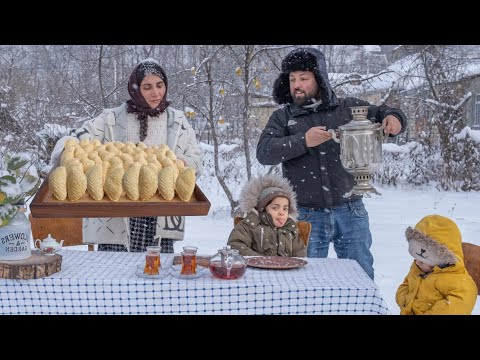 Many Different Dishes Cooked in a Beautiful Winter Scene! Uzbek Samsa and Other Meat Dishes!