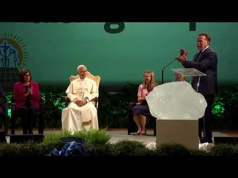 YouTube video thumbnail: Schwarzenegger Hails Pope Leo as 'Action Hero' for Climate Leadership
