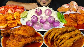 EATING CHICKEN FEET CURRY, CHICKEN KOSHA, FISH BHUNA, EGG CURRY, SWEETS,SALAD & RICE | EATING SOUNDS