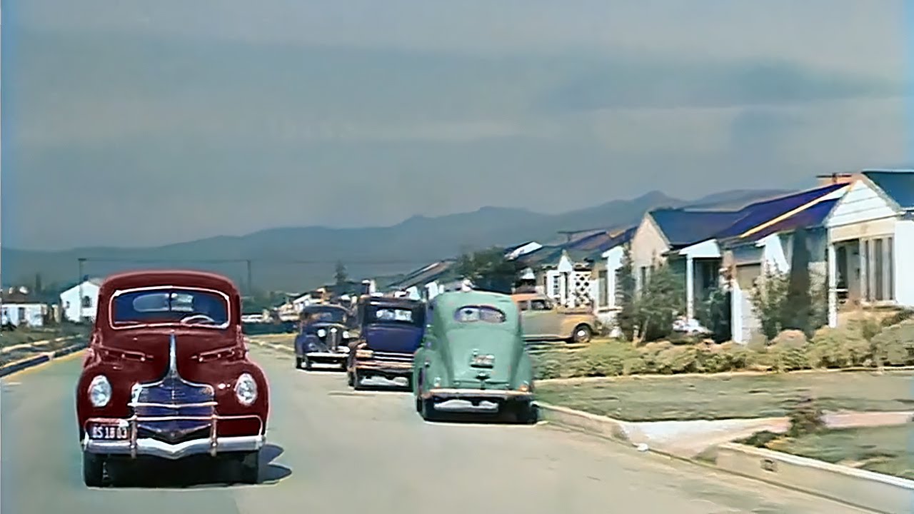 Los Angeles 1940s, Residential Area in color [60fps, Remastered] w/sound design added