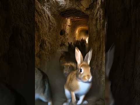 Rabbits Escape a Lion by Vanishing Into a Tunnel!
