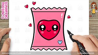 How to Draw a Cute Candy with Heart Face – Easy Kawaii Chocolate Drawing for Kids Step by Step