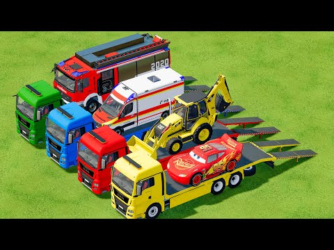 TRANSPORTING ALL POLICE CARS & AMBULANCE VEHICLES LOADERS WITH MAN TRUCKS ! Farming Simulator 22