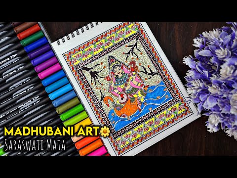 Maa Saraswati Easy Madhubani Painting!😍🌼