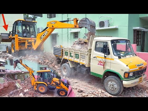 JCB 3DX old House Demolition and Loading to Disposal Building Debris for Build New House | Jcb truck