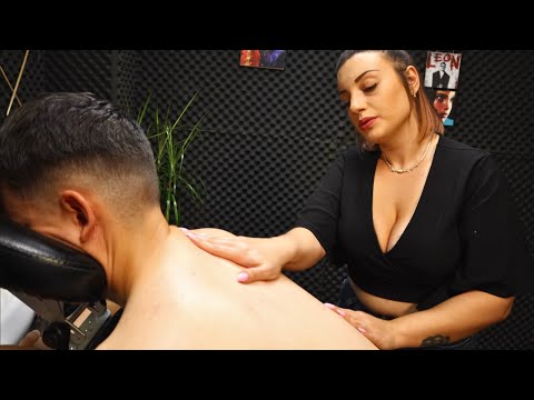 [ASMR] Back massage & Stretching tecniques - Oily chair massage by Oben