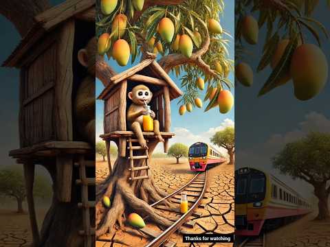 Monkey lives on tree house😥#ai #monkey #tree