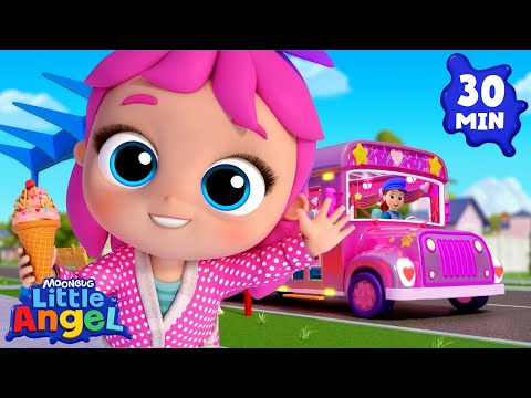 Wheels on the PINK Party Bus! | Little Angel | Kids Songs & Nursery Rhymes