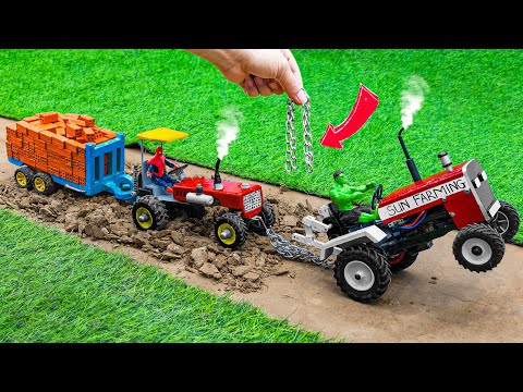 diy truck stuck in mud ! Rescue TRACTOR with an epic DIY pulley system science project