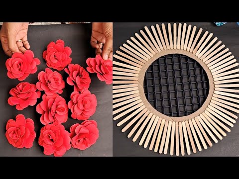 Amazing Home Decoration craft ideas | Waste Ice cream sticks and Paper Rose wall decor | DIY Decor