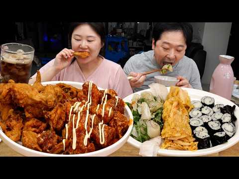 <strong>처갓집</strong> 슈프림 양념, 후라이드 치킨 vs 광어회 깻잎 무침! 육퇴 후 각자 먹고 싶은 음식 먹는 부부 먹방🤤