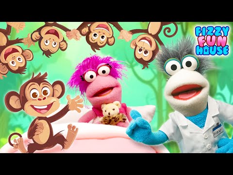Five Little Monkeys Jumping On The Bed Song | Fizzy & Phoebe Sing Nursery Rhymes | Fizzy Fun House