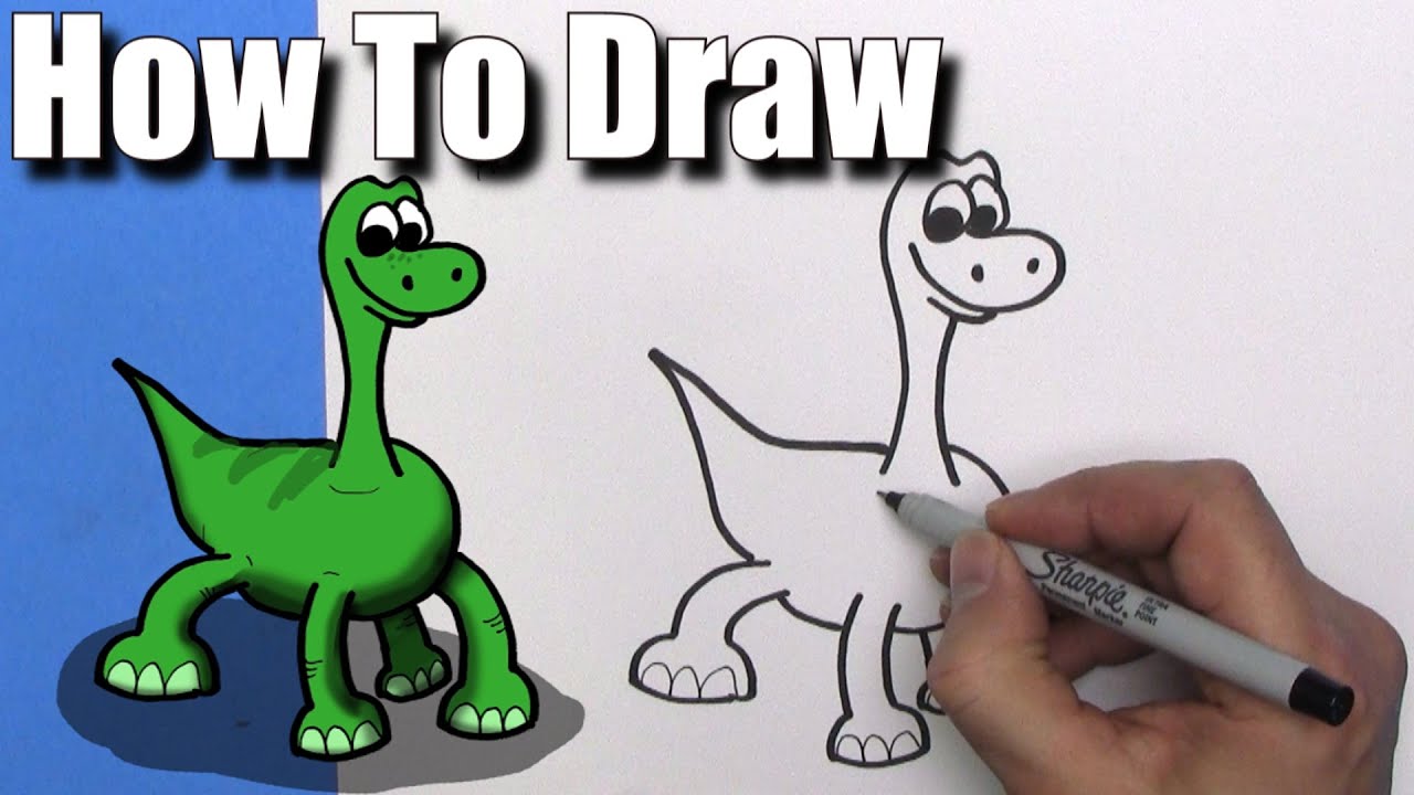 How to Draw Cute Cartoon Arlo from The Good Dinosaur - EASY Chibi - Step By Step - Kawaii - Kids Draw