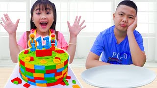 Kids Surprises Leon with a Lego Birthday Cake for His Surprise Happy 11th Birthday Party
