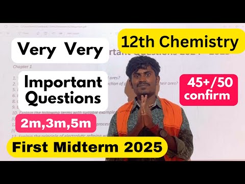12th chemistry 1st mid term important questions 2025 | 12th chemistry important 2,3,5 mark questions