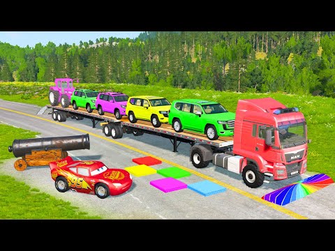 Flatbed Truck McQueen | Transportation with Truck - Pothole vs Car #49 | BeamNG.Drive Gameplay