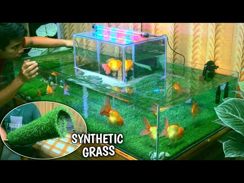 Unique Aquarium Design with Synthetic Grass Decoration for Goldfish Fish Tank