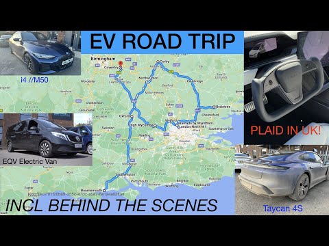 Filming road trip incl Tesla Model X Plaid preview PLUS Taycan 4s v Mercedes EQV v BMW i4 //M50