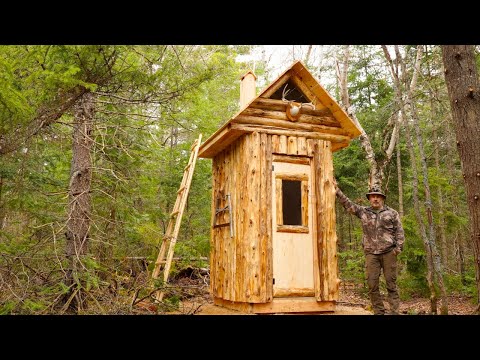 Building an Outhouse with Cedar Logs at My Off Grid Wilderness Homestead