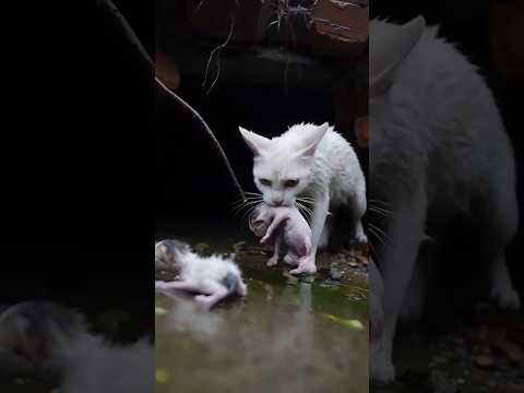 Mom Cat Saves Kittens From Flooded Pipe And Then