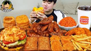 ASMR MUKBANG 버거킹 양념 치킨먹방! 치즈 햄버거 치즈스틱 후라이드치킨 & 레시피 CRISPY FRIED CHICKEN CHEESE BURGER EATING SOUND!