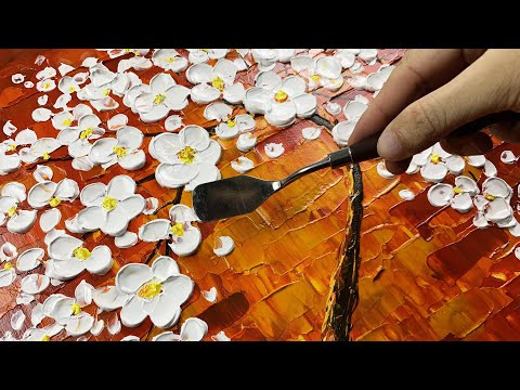 Thick Paint #004 / Acrylic / Palette Knife Painting Flower Tree