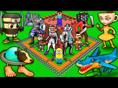SURVIVAL in BASE of TV TITAN and TV WOMAN vs BALLERINA CAPPUCCINA vs BRAINROT in MINECRAFT animation