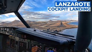 Boeing 737-800 Cockpit Landing at LANZAROTE | Full Approach and Landing | Pilot View [4K]