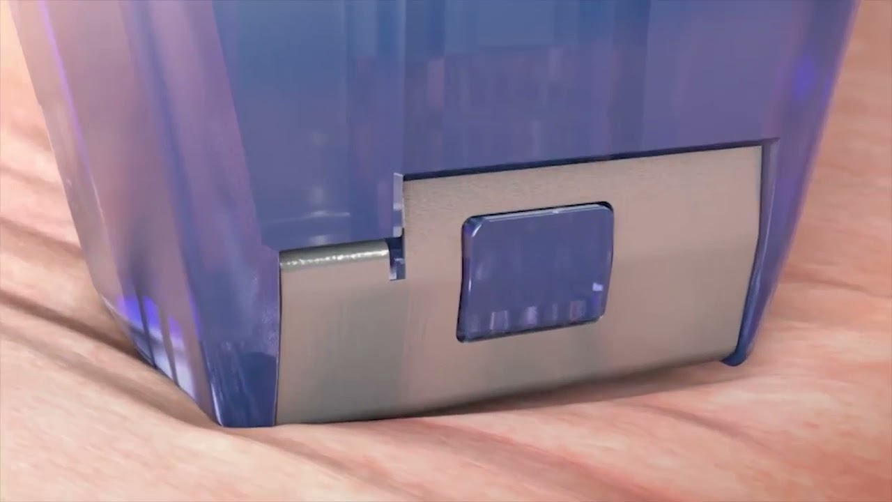 Close-up of a blue container with silver edge.