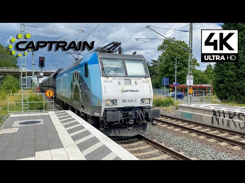 [4K] Captrain 185 549 with coal train passes Natrup-Hagen!