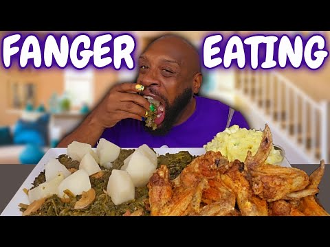 GREENS & CHICKEN WINGS | FINGER EATING | MUKBANG | SOULFOOD