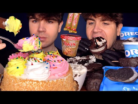 ASMR MUKBANG CREAMY CAKE & OREO CHOCOLATE ICE CREAM DESSERTS | WITH CANDY ICE CREAM BARS