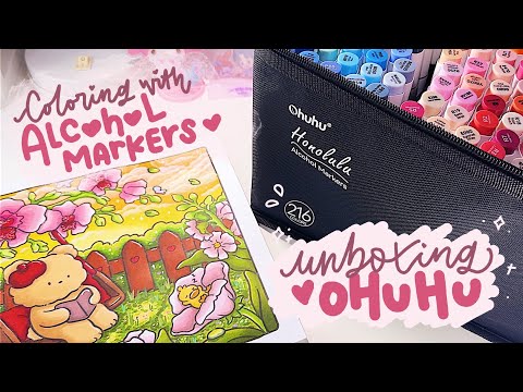 •. Tips Coloring with Alcohol Marker untuk Pemula || Unboxing Ohuhu Honolulu 216 colors 💕 .•