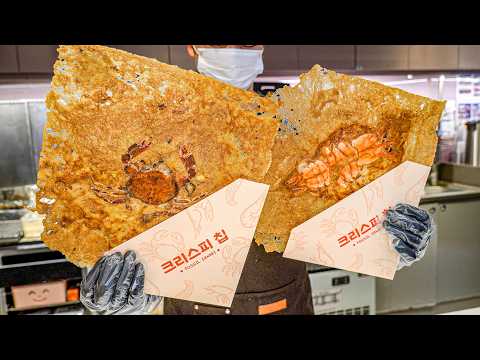 Fossilized soft shell crab & King prawn crispy fossil senbei pancakes│Korean street food