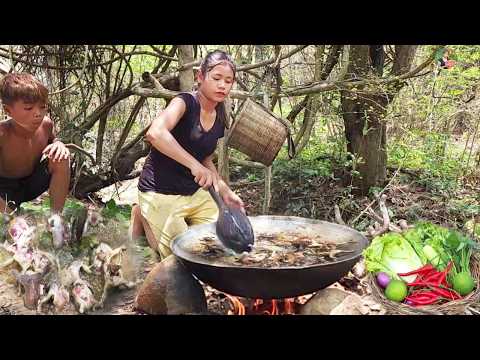 Spicy Bullfrog Cooking in the Forest 🔥 Delicious Wild Bullfrog Recipe & Mukbang Eating