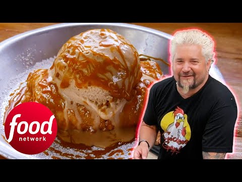 Guy Eats A Dessert That Mixes Funnel Cake, Apple Pie And Ice-Cream | Diners, Drive-Ins & Dives