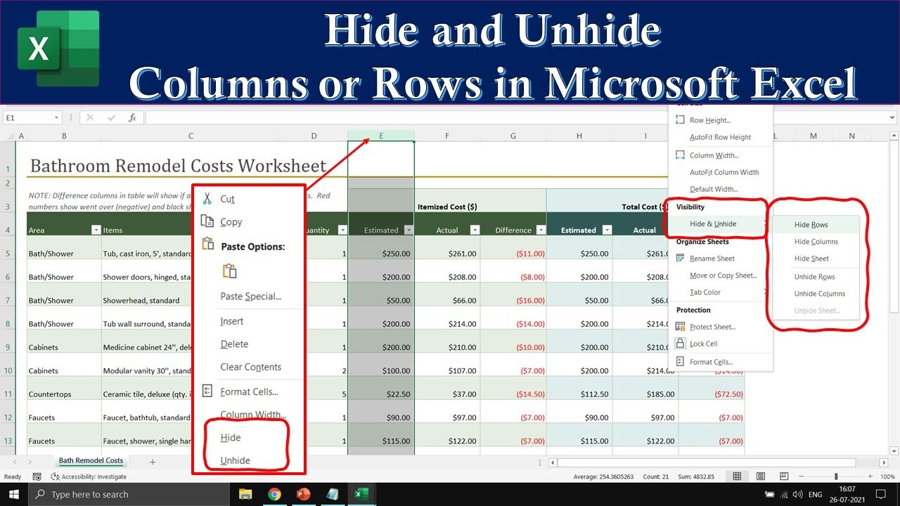 How to Hide and Unhide Columns and Rows in Microsoft Excel The Teacher