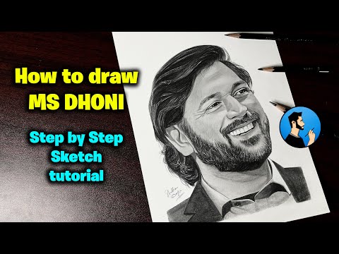 How to draw MS Dhoni Step by Step // Part 3 full sketch tutorial for beginners