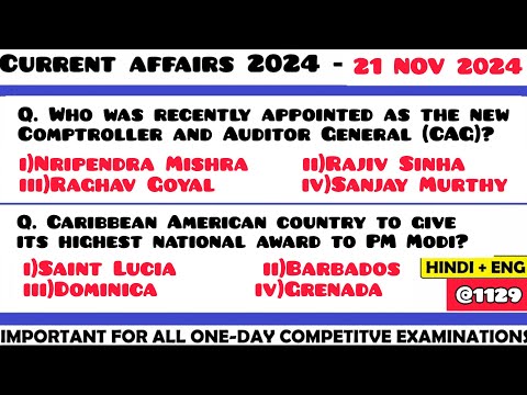 21 November 2024 Current Affair Questions | Daily Current Affairs | Current Affairs 2024 Nov | HVS|