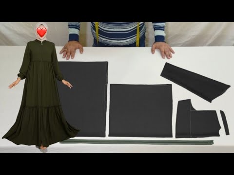 تفصيل وخياطة عباية طبقات بالسلسلة في الأمام كول اوفيسي موديل جديد dress cutting and stitching Abaya