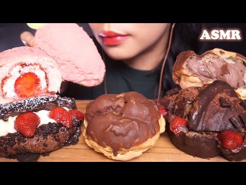 ASMR Chocolate Cream BREAD & PASTRY (Croissant, Crumble Bread, CREAM PUFF) | Eating Sounds