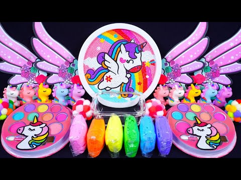 "Unicorn" Slime. Mixing Makeup into clear slime! 🌈ASMR🌈 #satisfying #슬라임 (580)