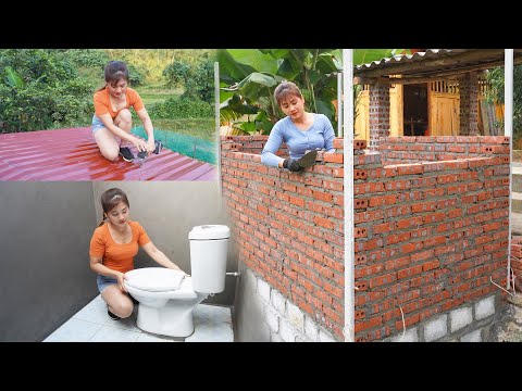 230 Days - Young Girl Builds Toilet (WC) with Bricks Replace of Bamboo Bathroom from Start To Finish